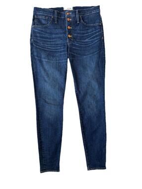 Madewell 9 Mid Rise Skinny Jeans Womens 30 Blue Button Fly Raw Hem Stretch Denim